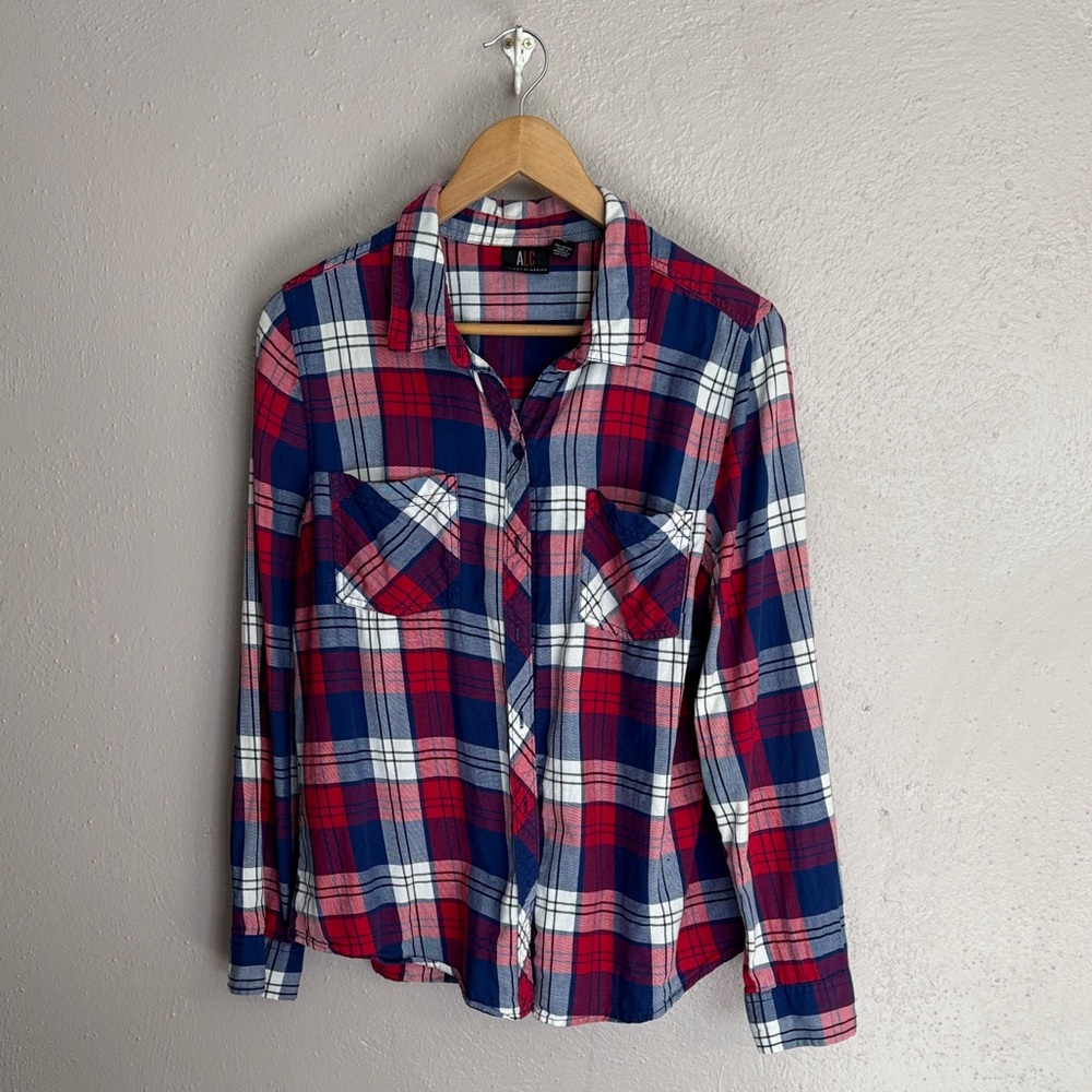 Red and Blue Plaid Button-Up Shirt